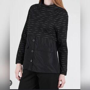 NWT Kozan Black Women's Mockneck Shirt Subtle Stripes Small Minimalist Chic
